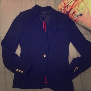 Navy blue waffle-knit blazer